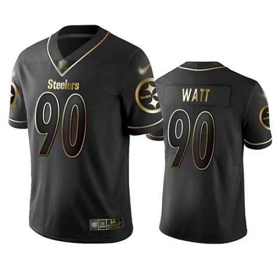 Steelers 90 T  J  Watt Black Men Stitched Football Limited Golden Edition Jersey